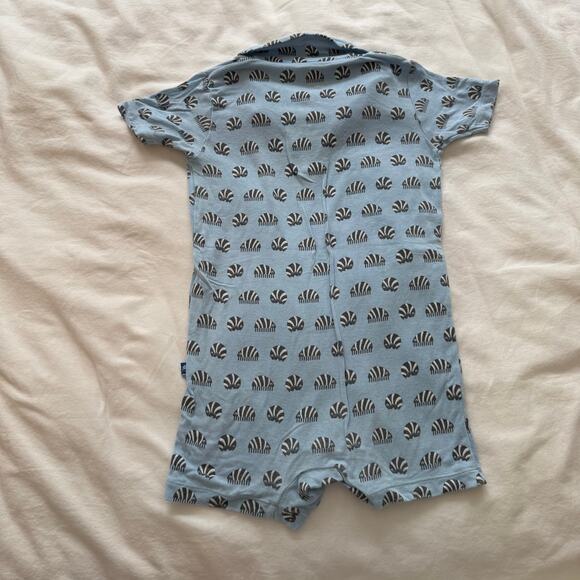 Kickee Pants Baby Romper 18-24M Blue Rolly Polly Print Bamboo Polo One-Piece - Picture 2 of 5